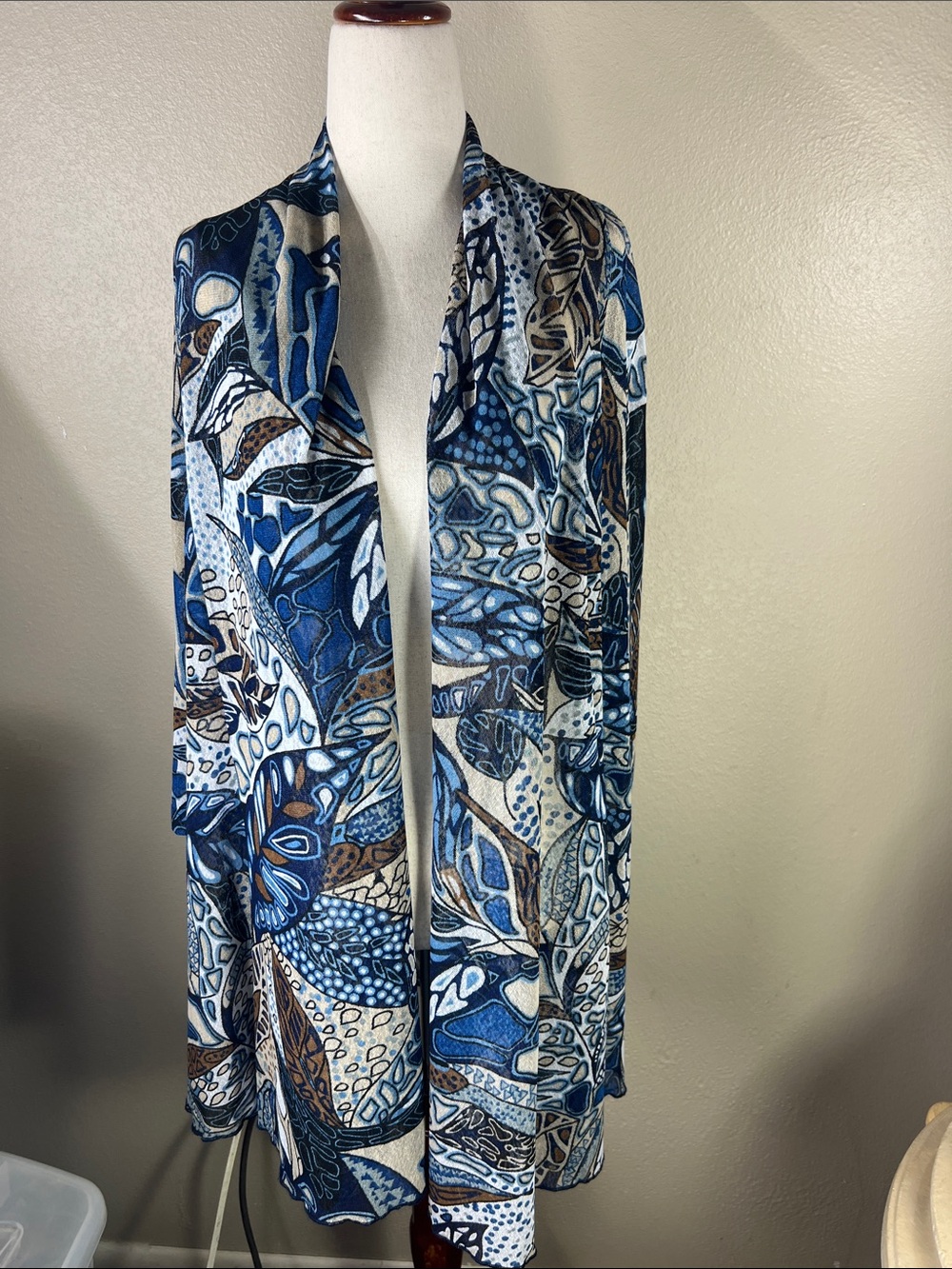 Women's Blue Multi-Print Open Front Tunic